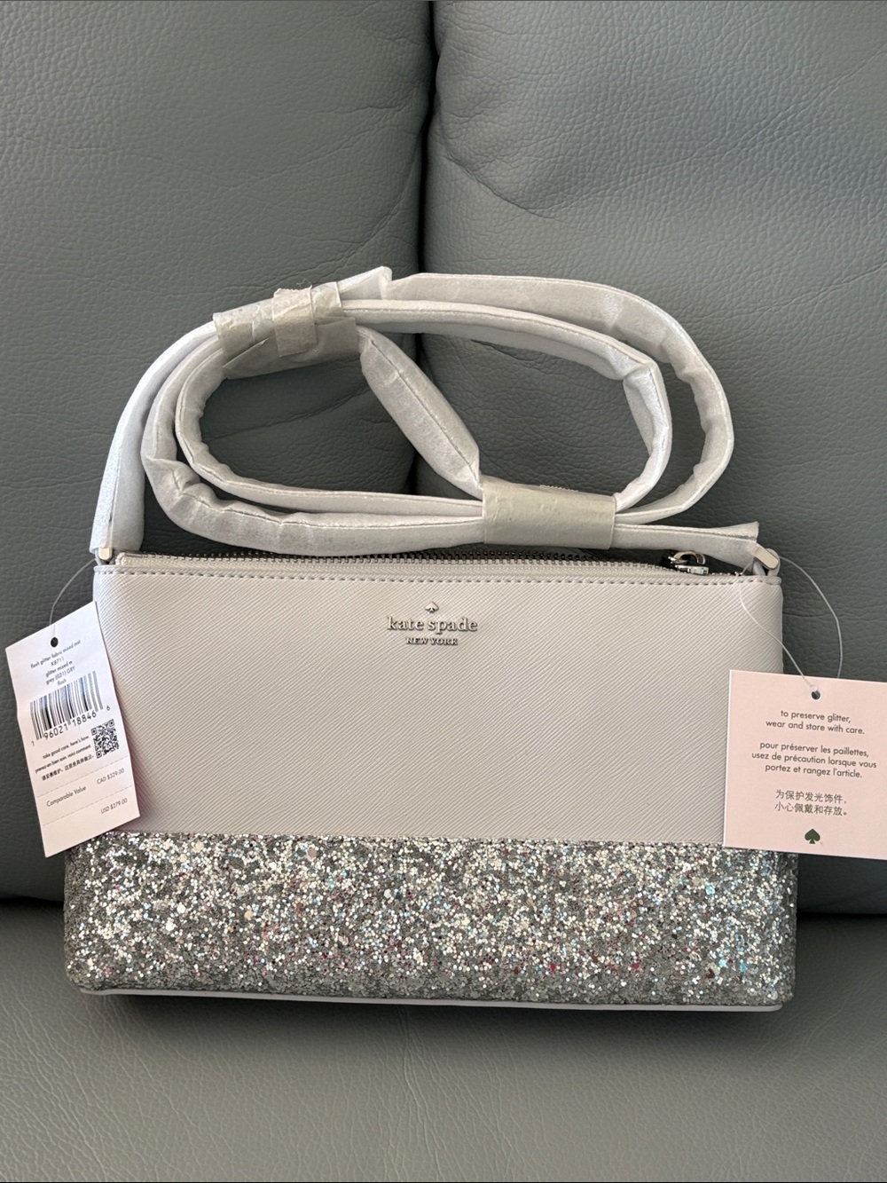 kate spade Light Gray and Silver Glitter Crossbody Bag